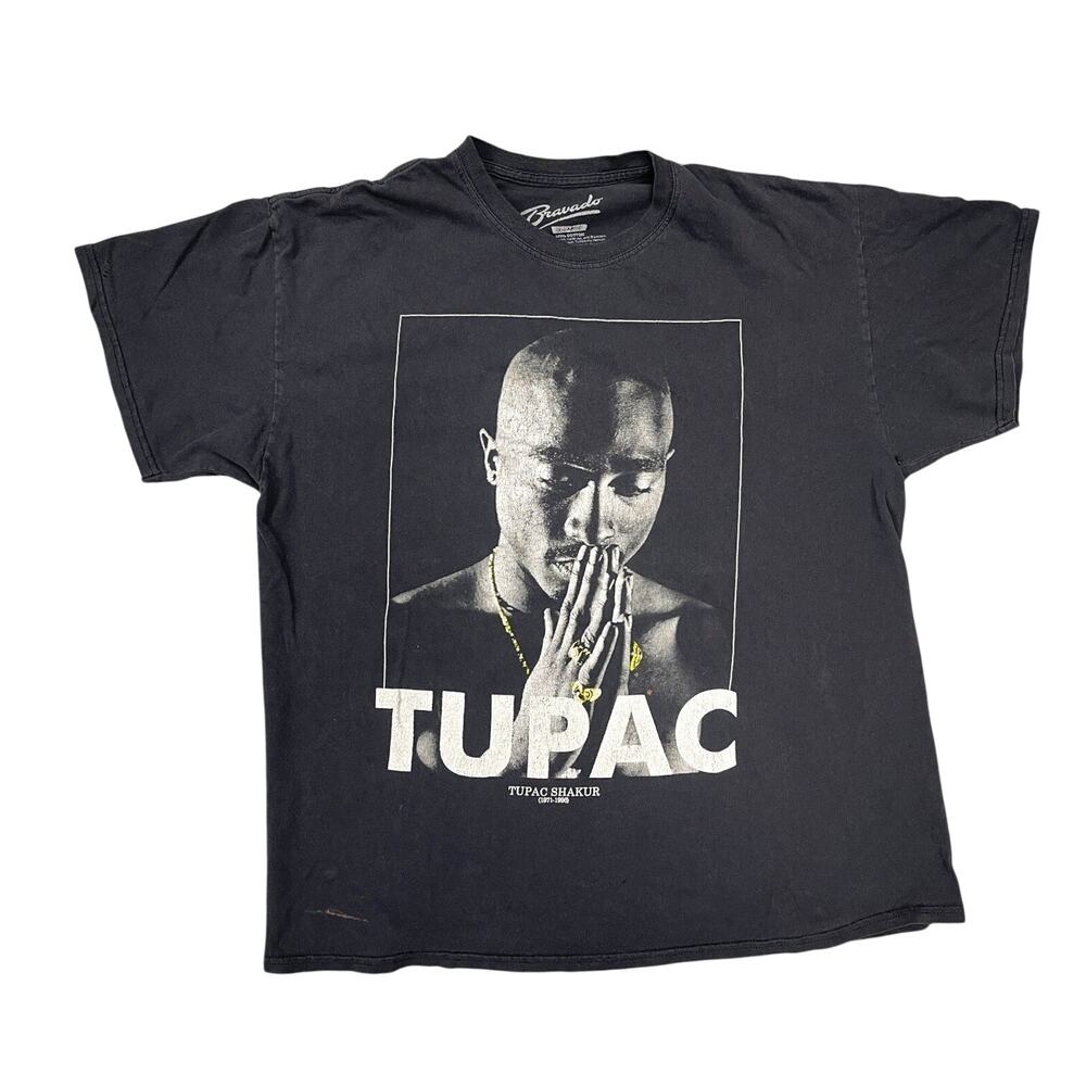 Tupac Band Tee T Shirt XS Boxy Bravado 2Pac 71 100% Cotton Black Rap Hip Hop